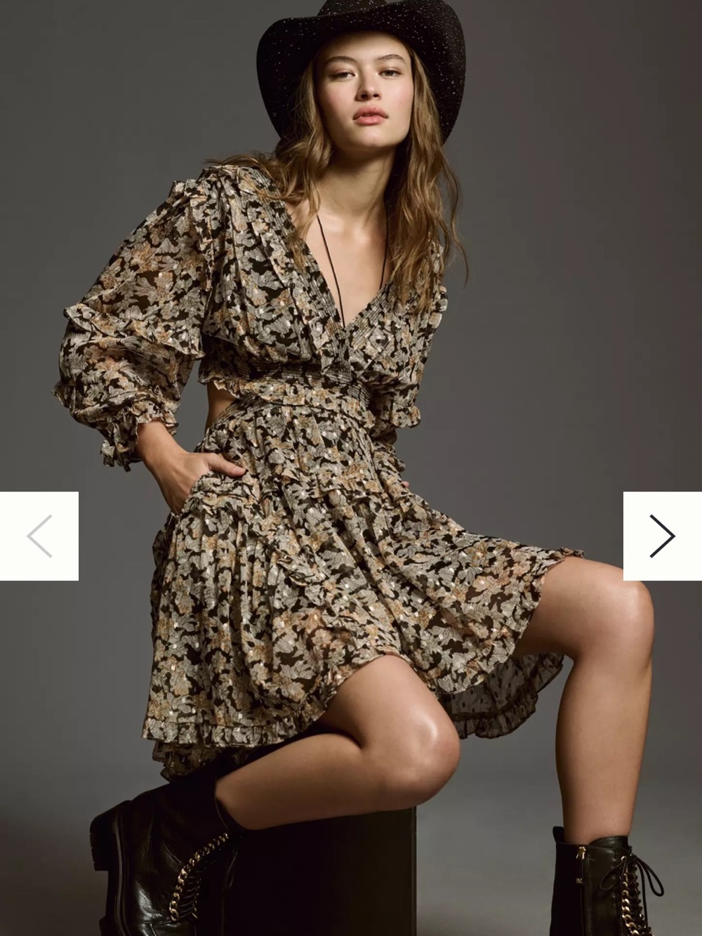 Anthropologie Floral Tiered Mini Dress in Black, Brown, Cream